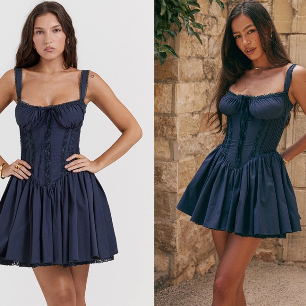 HOUSE OF CB 'Pietra' French Navy Corset Mini Dress NWOT